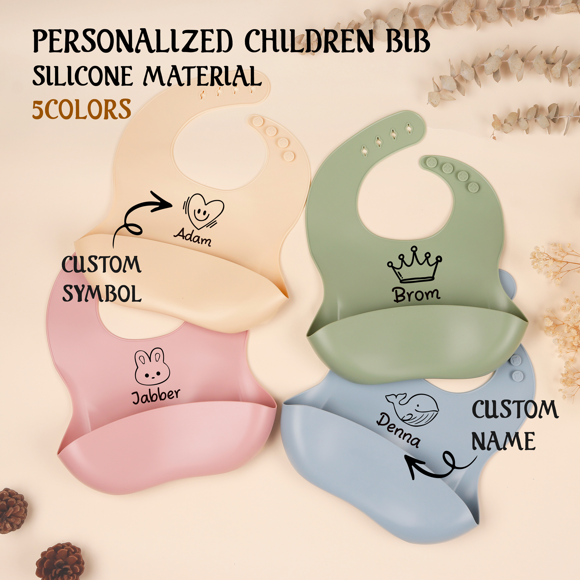 Silicone Baby Bibs - 1pc Personalized Bib, Custom Baby Bib,