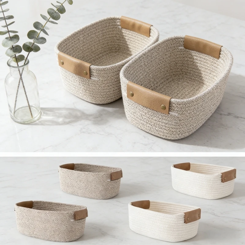 Baby Products Basket - Woven Cotton Rope Desk Storage Basket