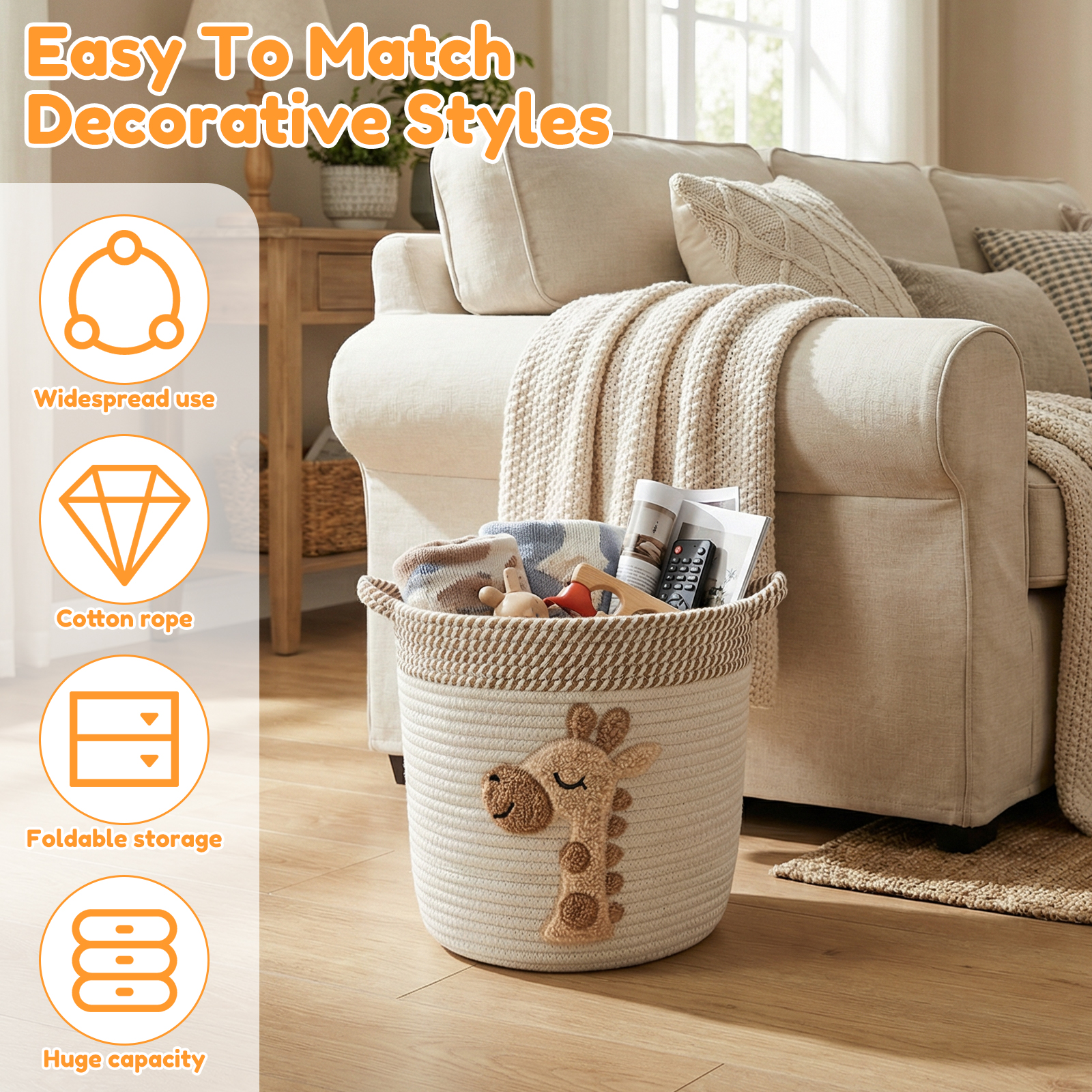 Cotton Rope Storage Basket Lar - Baby Products Basket 评论和价格